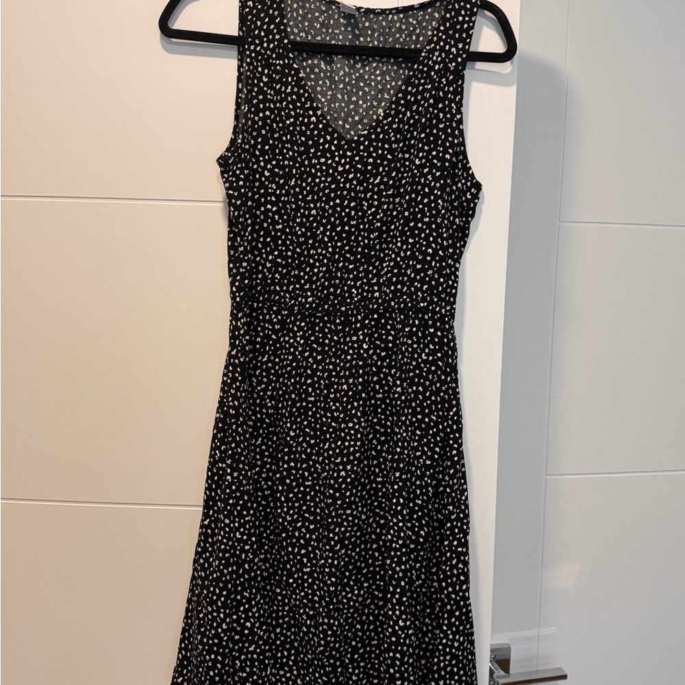 Old Navy Black Sleeveless Midi Dress with White Dot Print